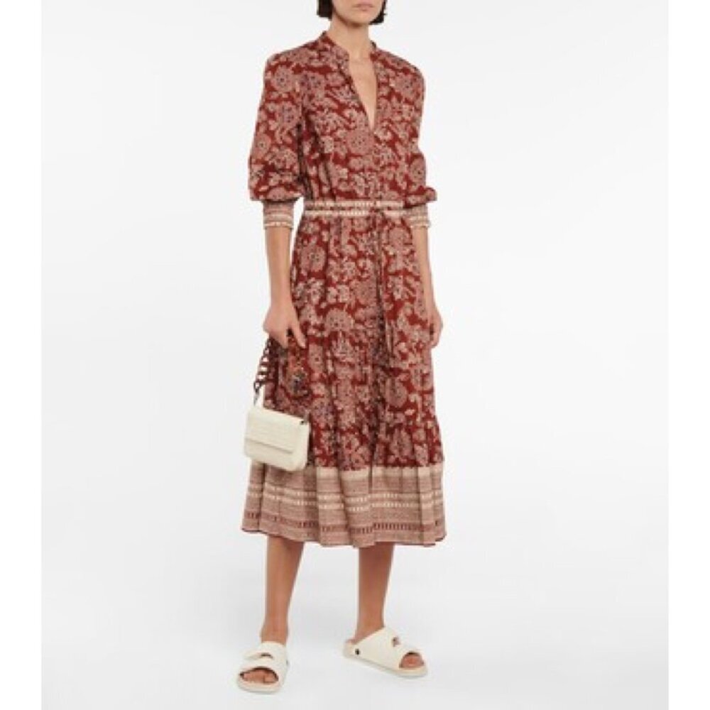 Veronica Beard Swedie Printed Midi Dress in Rust